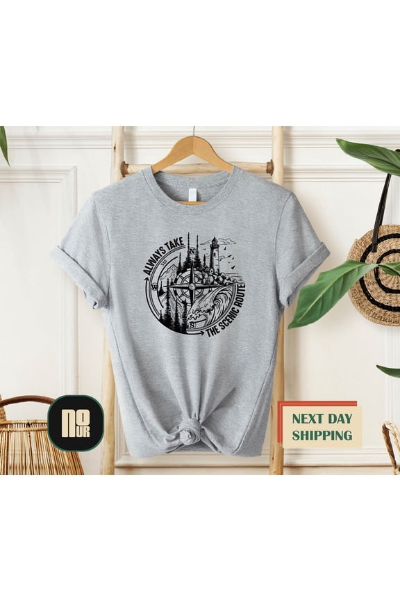 Always Take The Scenic Route Shirt, Camping Shirt, Nature Shirt, Crew Shirt, Route Shirt, Adventure Shirt, Nature Lover S, Mountain Tee TSHIRT All Size S-5XL