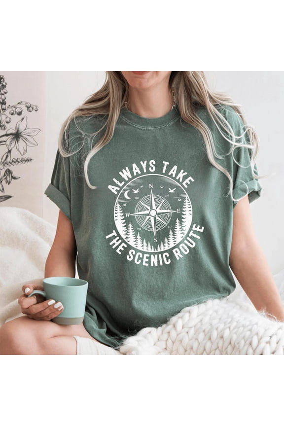 Always Take The Scenic Route Camping Adventure Nature Lover Mountain Hiking Outdoor Travel T-Shirt