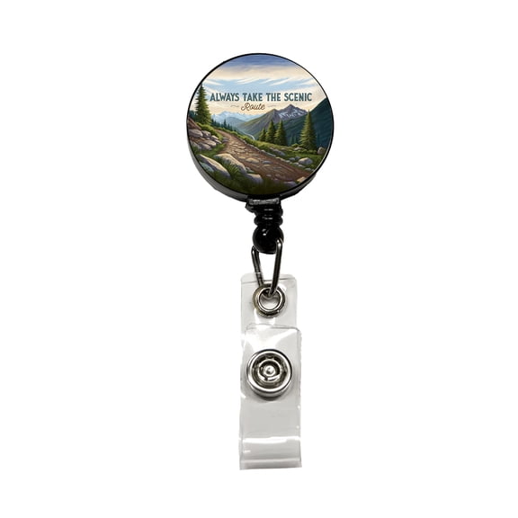 Always Take The Scenic Route Hiking Trail Retractable Reel ID Badge Key Card Name Tag Holder with Clip