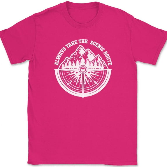 Always Take The Scenic Route T-Shirt Funny Adventure Trip Camping Tee - Pink, 2XL