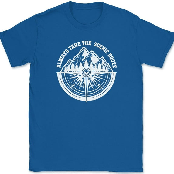 Always Take The Scenic Route T-Shirt Funny Adventure Trip Camping Tee - Royal Blue, 5XL