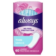 Always Thin Daily Liners Regular Unscented Wrapped, 60 Count