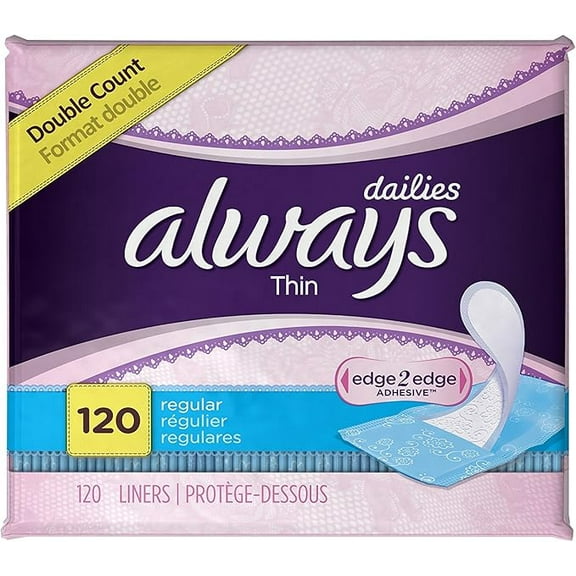 Always Thin Daily Panty Liners For Women, Light Absorbency, Unscented, 120 Count