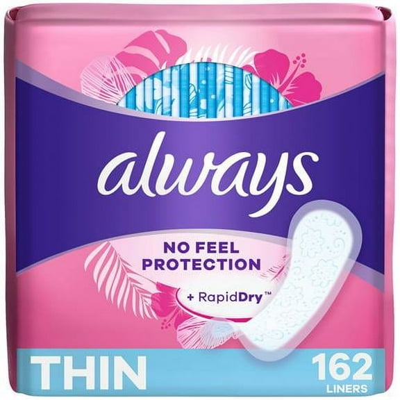 Always Thin Daily Panty Liners For Women, Light Absorbency, Unscented, 162 Count - Pack of 2