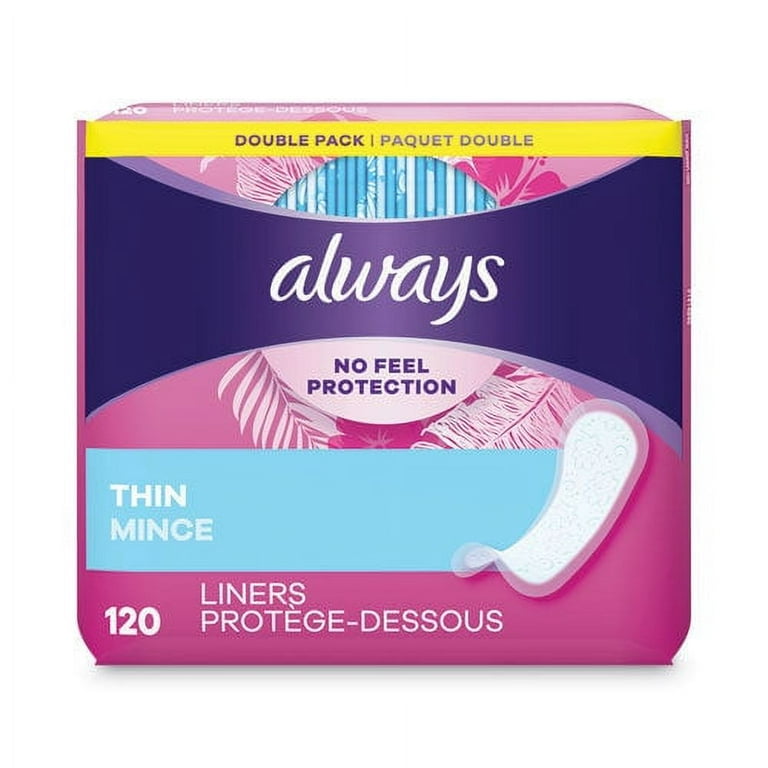 Thin Daily Panty Liners, Regular, 120/Pack, 6 Packs/Carton Thin Daily Panty Liners, Regular, 120/Pack, 6 Packs/Carton