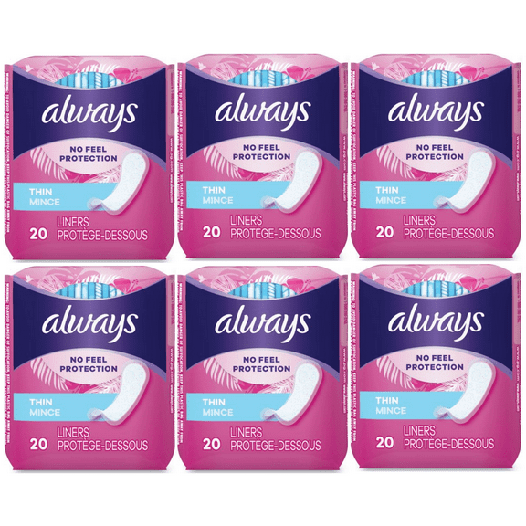 Always Thin Daily Panty Liners, Regular, 20 each, (6 Pack)
