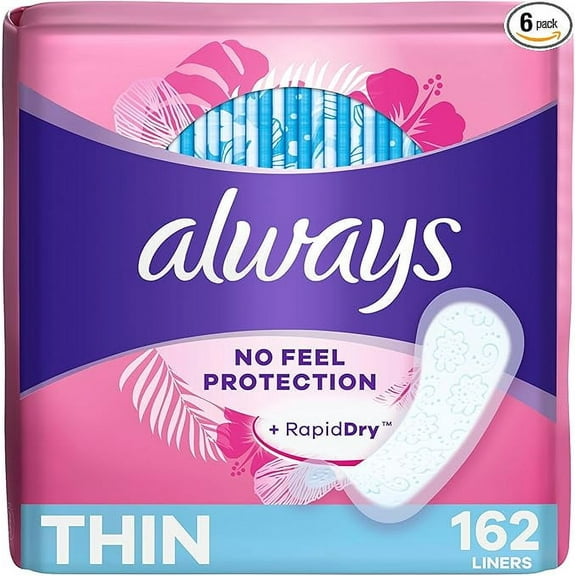Always Thin Daily Panty Liners for Women, Light Absorbency, Unscented, 162 Count (Packaging May Vary)