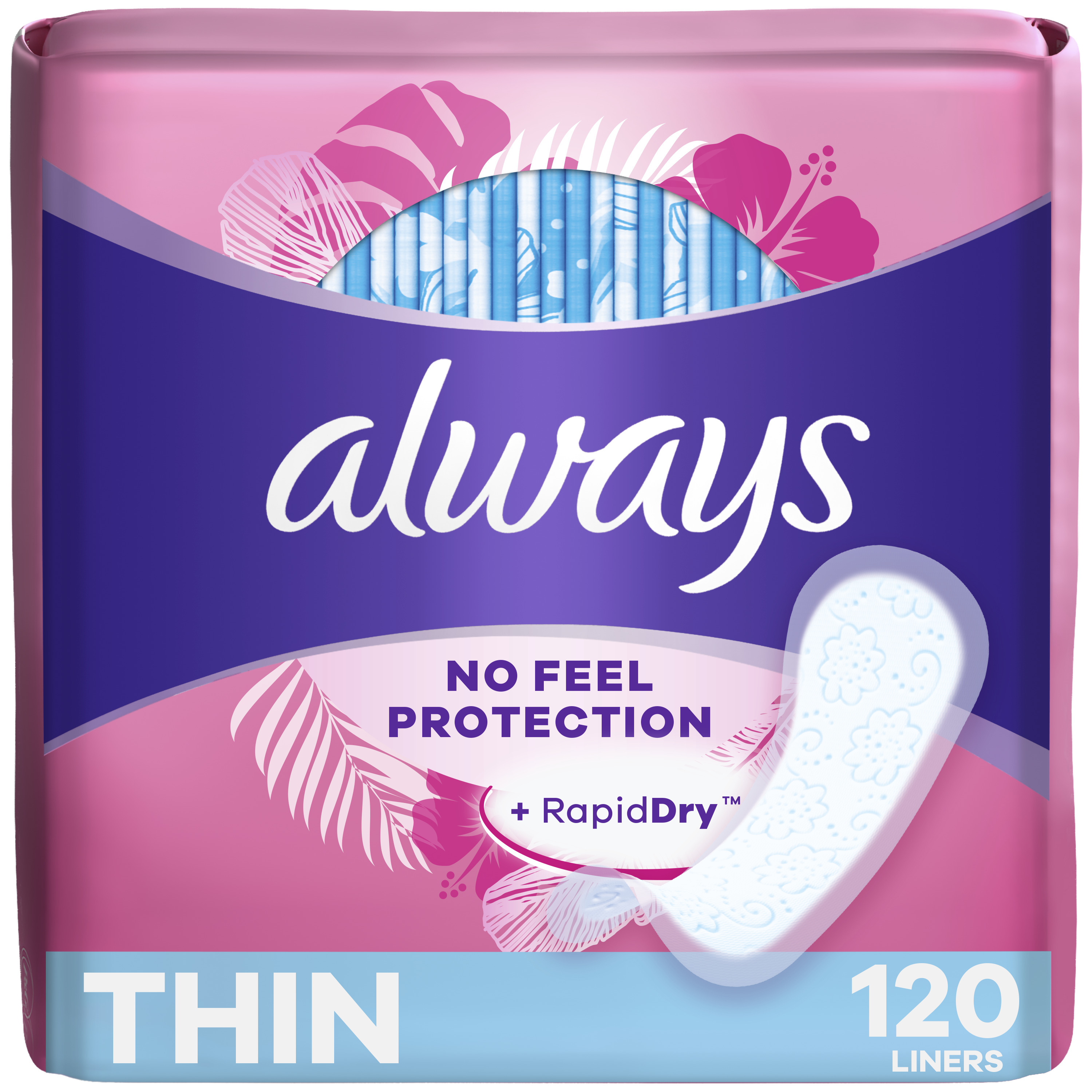 Always Thin No Feel Protection Daily Liners, Regular, Unscented, 120 Count - image 1 of 8