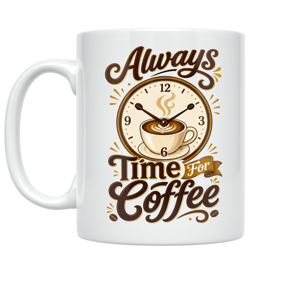 Always Time For Coffee Clock Design - Coffee Lovers - 11 oz Ceramic Coffee Mug