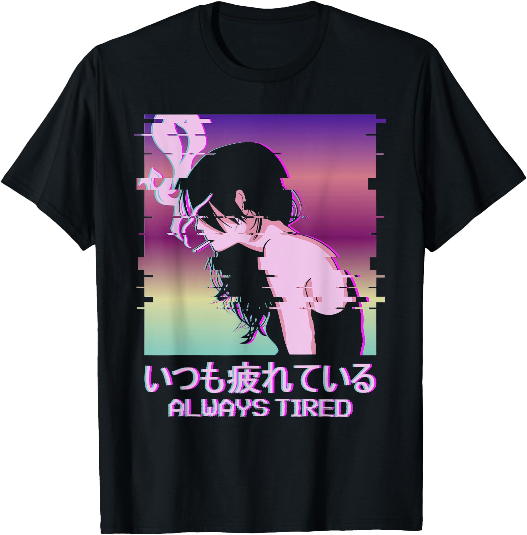Always Tired Japan Vaporwave Alt Indie Aesthetic Anime Girl TShirt