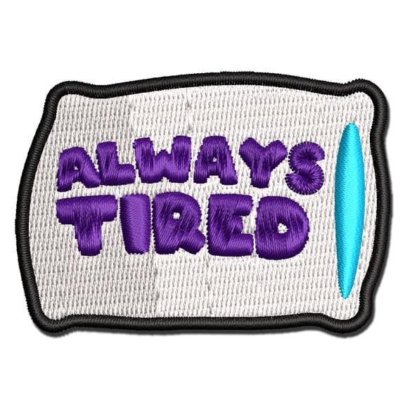 Always Tired Sleepy Pillow Applique Multi-Color Embroidered Iron-On Patch - 2.0 Inch Mini