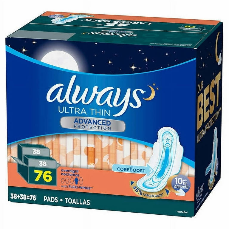Always Ultra Thin Advanced Overnight Pads 76 Count 