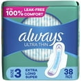 thumbnail image 1 of Always Ultra Thin Daytime Pads with Wings, Size 3, Unscented, (2 pack of 38ct), 1 of 6