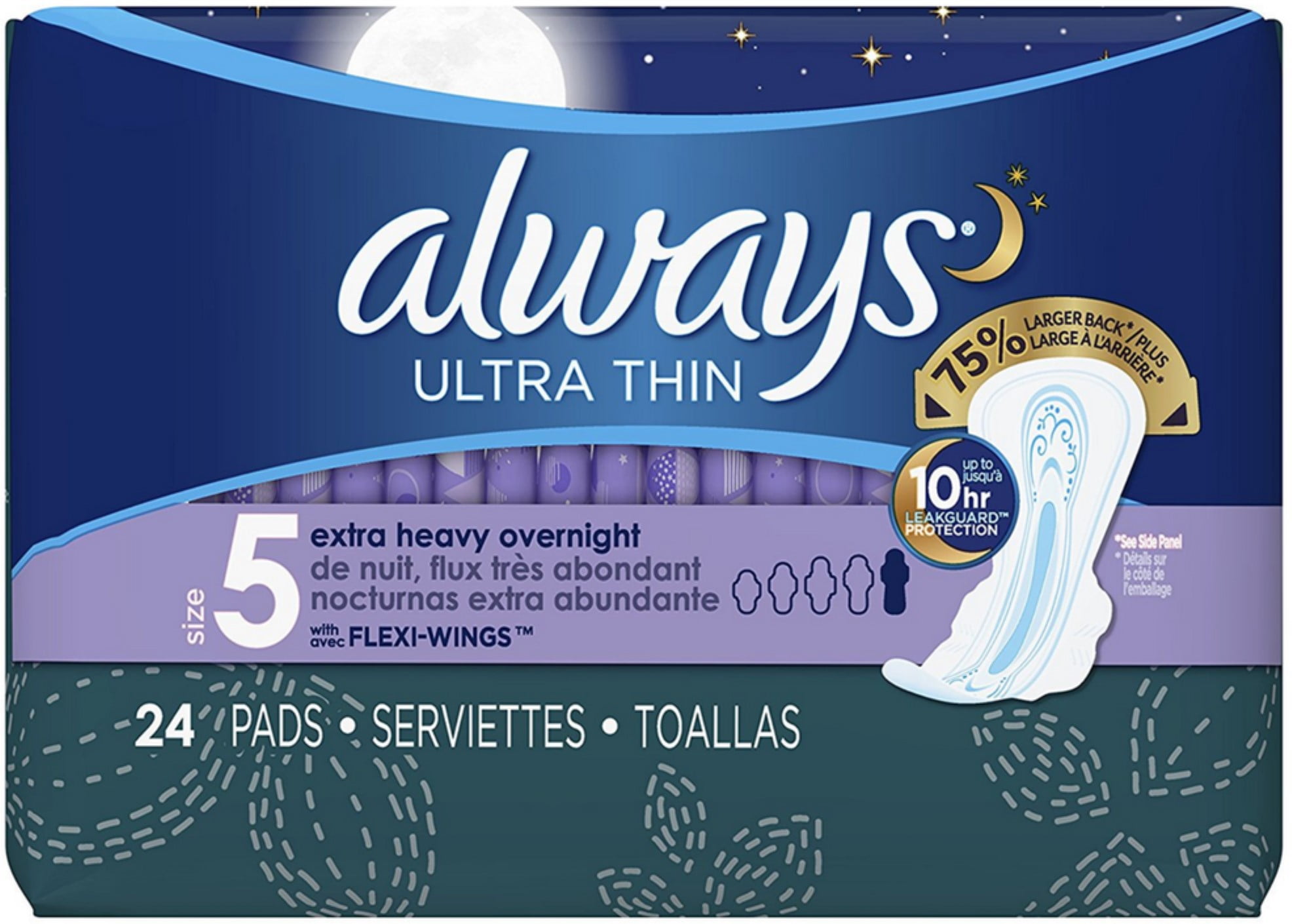 Always Ultra Thin Extra Heavy Overnight Pads with Flexi-Wings, Size 5