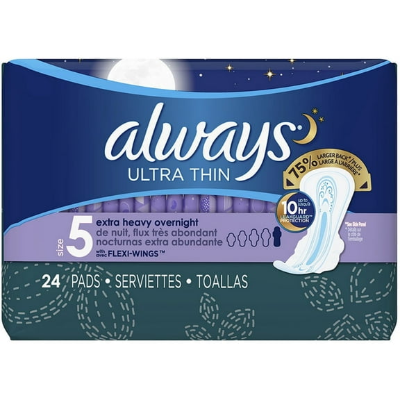 Always Ultra Thin Extra Heavy Overnight Pads with Flexi-Wings, Size 5 - (Pack of 4)