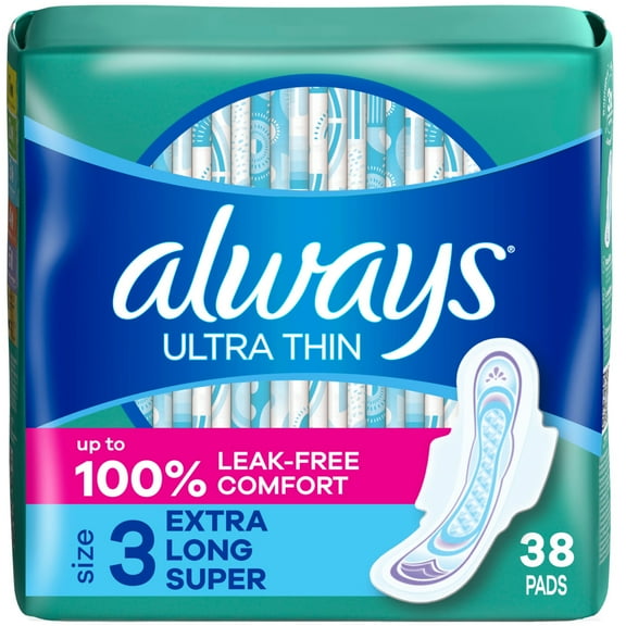 Always Ultra Thin Daytime Pads with Wings, Size 3, Unscented, 38ct