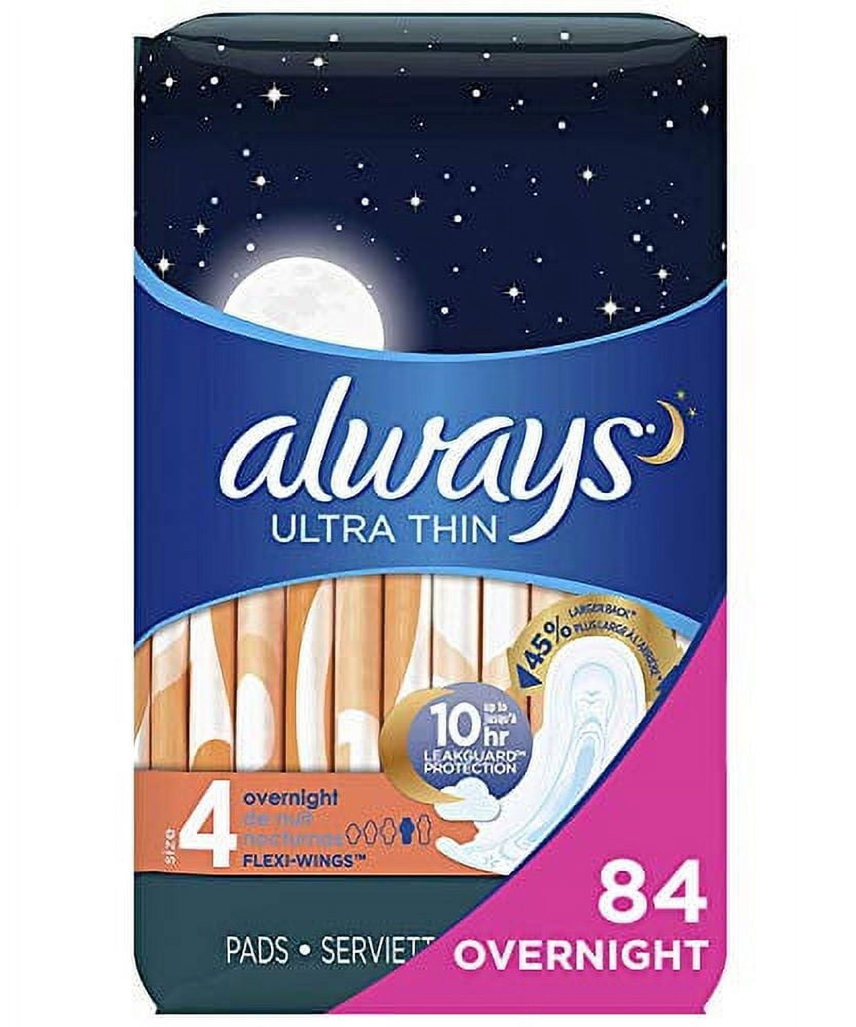  Always Ultra Thin Feminine Pads for Women, Size 5, Extra Heavy,  Overnight Absorbency with Wings, 46 Count x 2 (92 Count Total) : Health &  Household