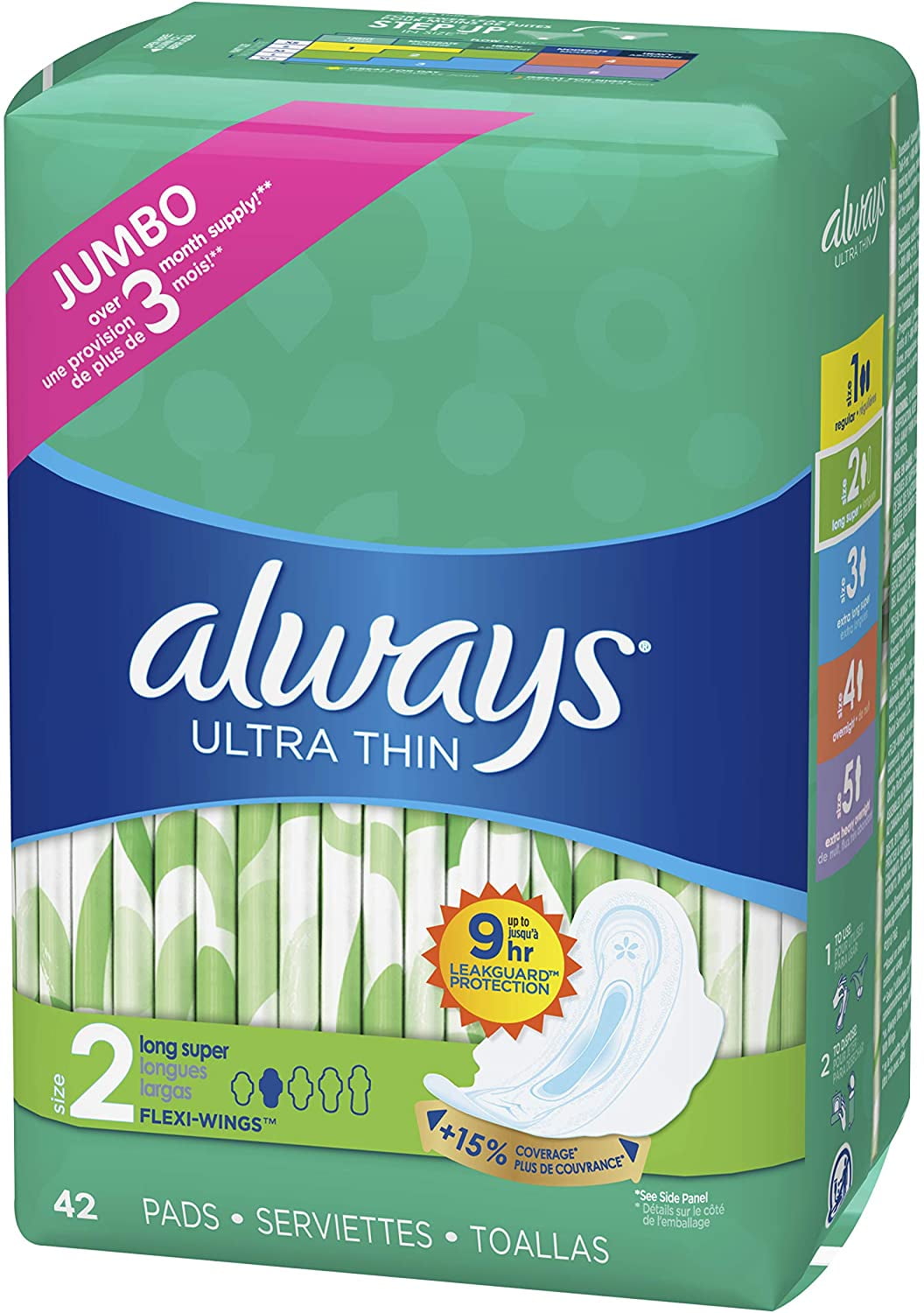 Always Ultra Thin Feminine Pads with Wings for Women, Super Absorbency, Unscented, Size 2 (126 Count)