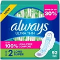 thumbnail image 1 of Always Ultra Thin Long Super Pads with Wings, Size 2, 92 Count, 1 of 5