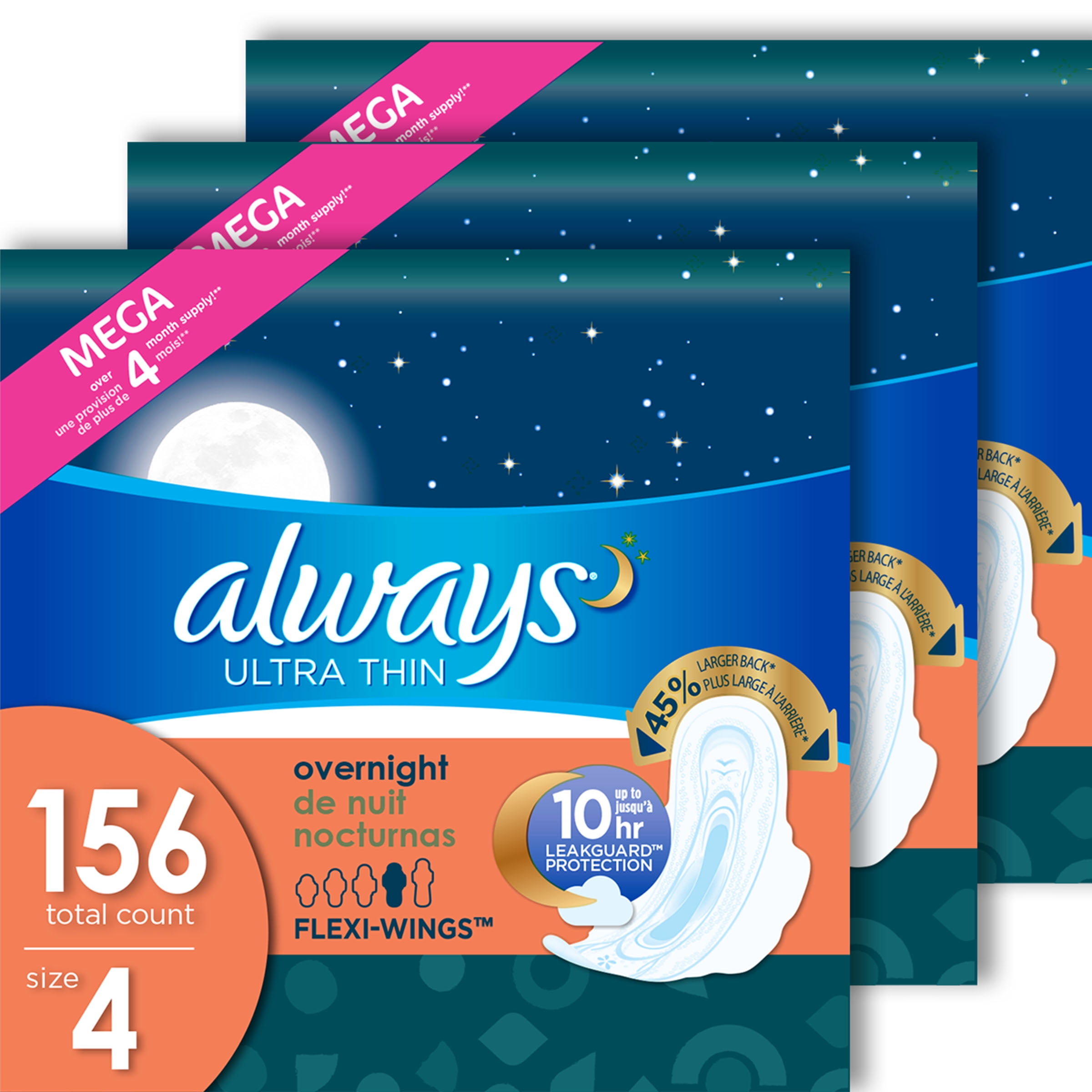 Always Ultra Thin Size 4 Overnight Pads With Wings, Unscented (80 ct.) –  Contarmarket