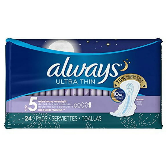 Always Ultra Thin Overnight Pads Winged Unscented Size 5 (Pack of 16)