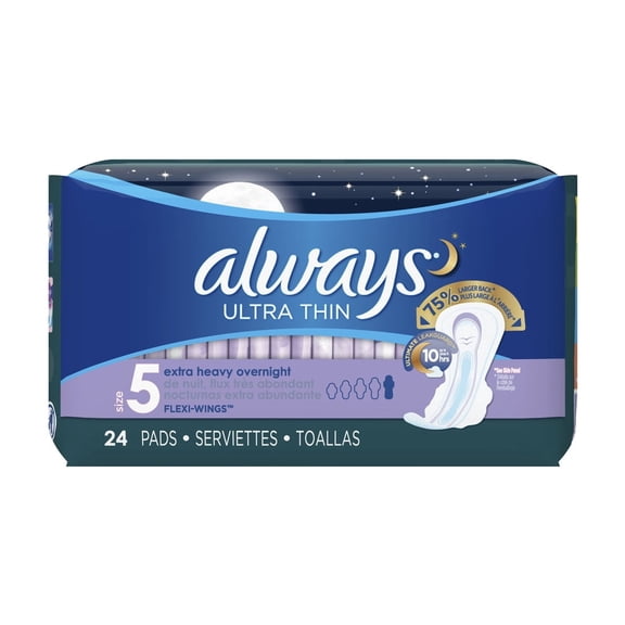Always Ultra Thin Overnight Pads Winged Unscented Size 5 (Pack of 4)