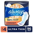 thumbnail image 1 of Always Ultra Thin Overnight Pads with Wings, Size 4, Overnight, 96 Count, 1 of 11