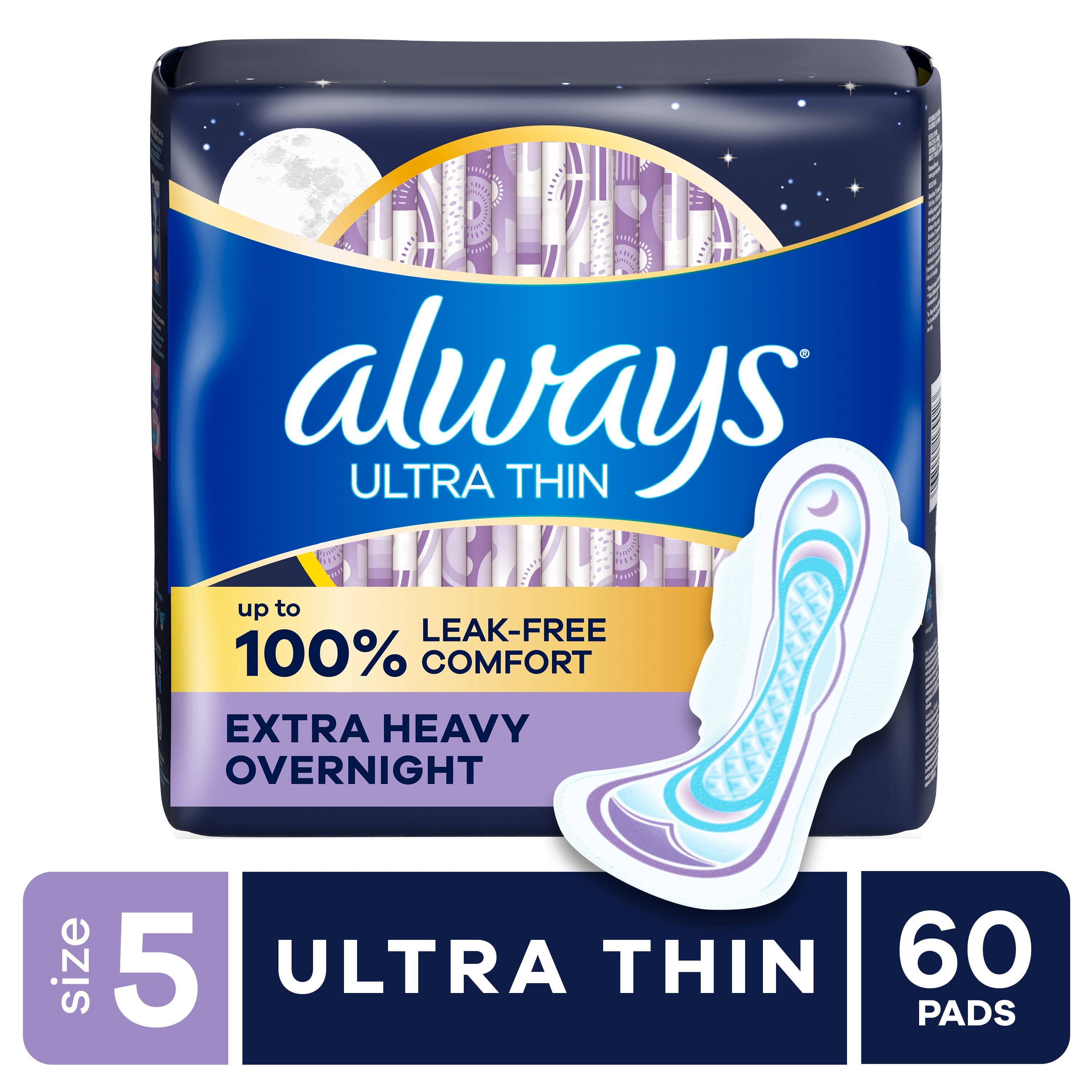 Always Ultra Thin Pads with Wings, Size 5, Extra Heavy Overn