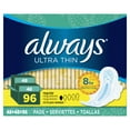 thumbnail image 1 of Always Ultra Thin Pads Size 1 Regular Absorbency Unscented with Wings, 96 Count, 1 of 8