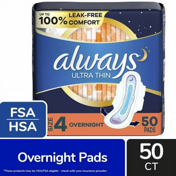 Always Ultra Thin Pads with Wings Overnight Absorbency Size 4 Unscented
