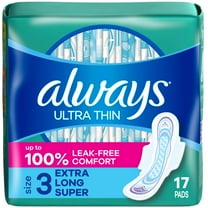 Always Ultra Thin Pads with Wings, Size 3, Extra Long Super, 17 Count