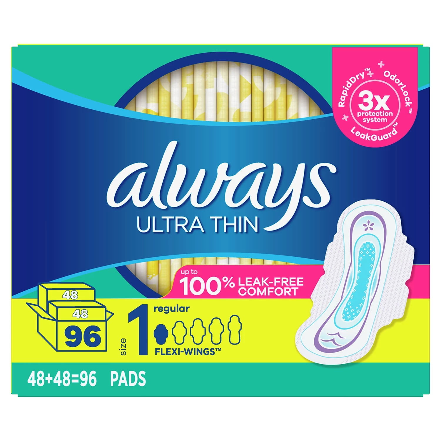 Always Ultra Thin Regular Pads, Unscented - Size 1 (96 ct