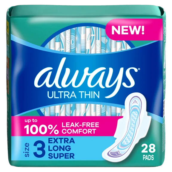 Always Ultra Thin Size 3 Extra Long Super With Flexi-Wings, 28 Count, 2 Pack