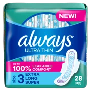 Always Ultra Thin Size 3 Extra Long Super With Flexi-Wings, 28 Count
