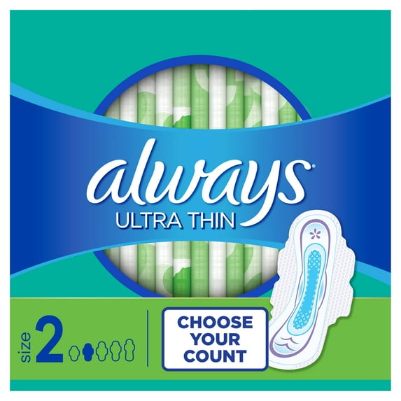 Always Ultra Thin Super Pads with Wings, Unscented, Size 2, 58 Ct