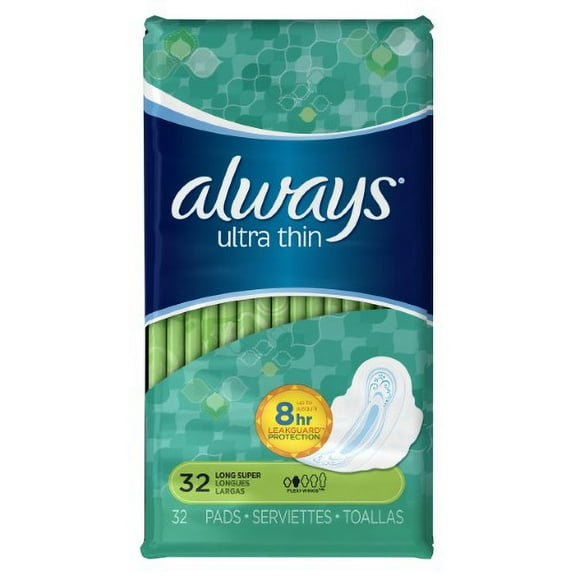 Always Ultra Thin Super Pads with Wings Unscented Size 2 (Pack of 24)