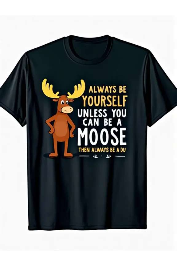 Always Be Yourself Unless You Can Be A Moose T-Shirt - Men'S Casual Short Sleeve Tee with Humorous Deer & Moose Graphic, Regular Fit Crew Neck, Medium Stretch, All-Season