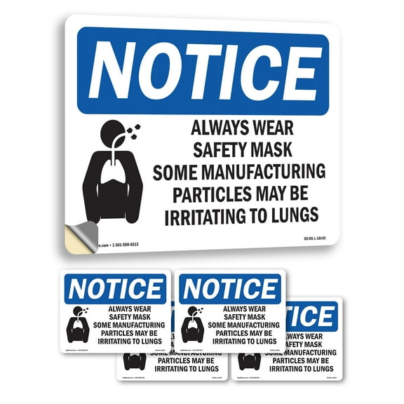 Always Wear Safety Mask Some With Symbol OSHA Notice Vinyl Decal Label 5 Inch x 3.5 Inch - 5 Pack