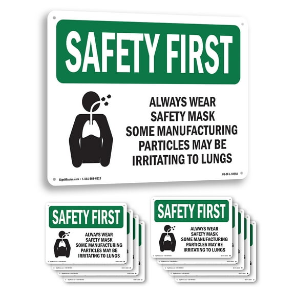 Always Wear Safety Mask Some With Symbol OSHA SAFETY FIRST Aluminum Sign 14 Inch x 10 Inch - 10 Pack