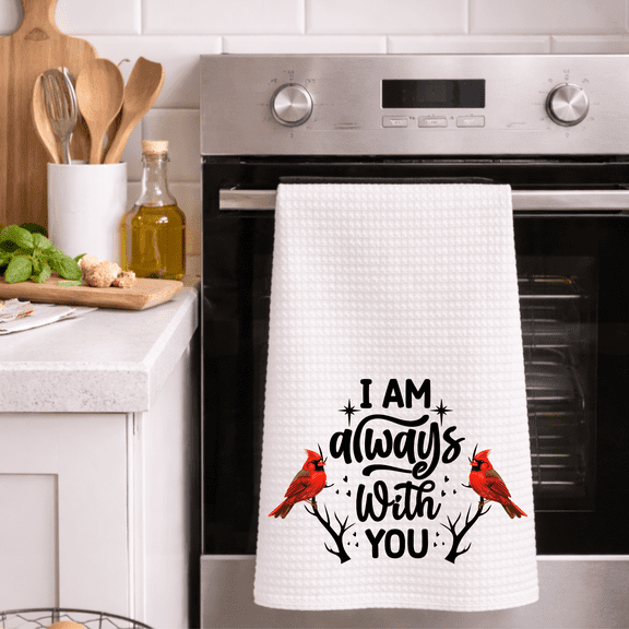 Always With You Cardinal Memorial Waffle Weave Kitchen Towel, 16 x 24 Inches