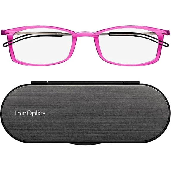 Always With You ThinOptics Reading Glasses - Ultra Thin and Lightweight Readers with Case - Special Edition Colors - Rectangle Pink 2.5x