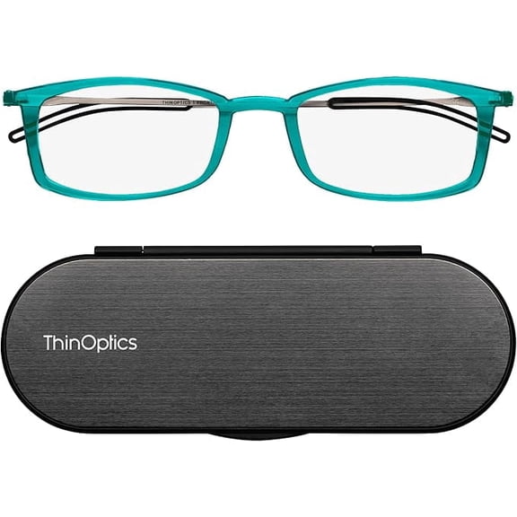Always With You ThinOptics Reading Glasses - Ultra Thin and Lightweight Readers with Case - Special Edition Colors - Rectangle Teal 1.0x