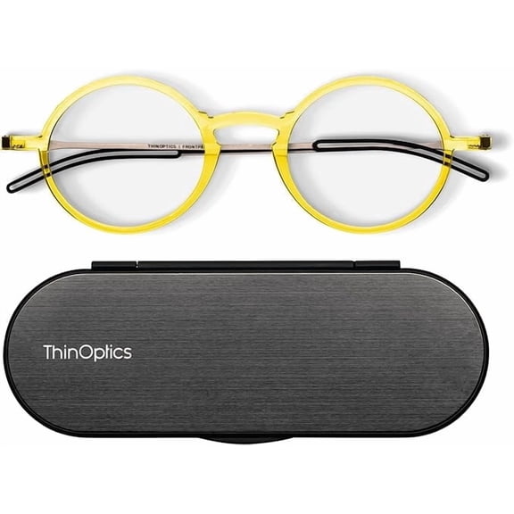 Always With You ThinOptics Reading Glasses - Ultra Thin and Lightweight Readers with Case - Special Edition Colors - Round Yellow 2.5x