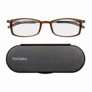 ThinOptics Reading Glasses with Slim Case   Readers Attach to Your Phone, Tablet, or Fit in Your Pocket - Rectangular Brown, 1.5x