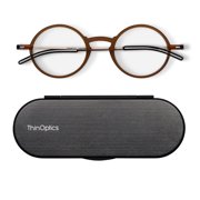 ThinOptics Reading Glasses with Slim Case   Readers Attach to Your Phone, Tablet, or Fit in Your Pocket - Round Brown, 1.5x