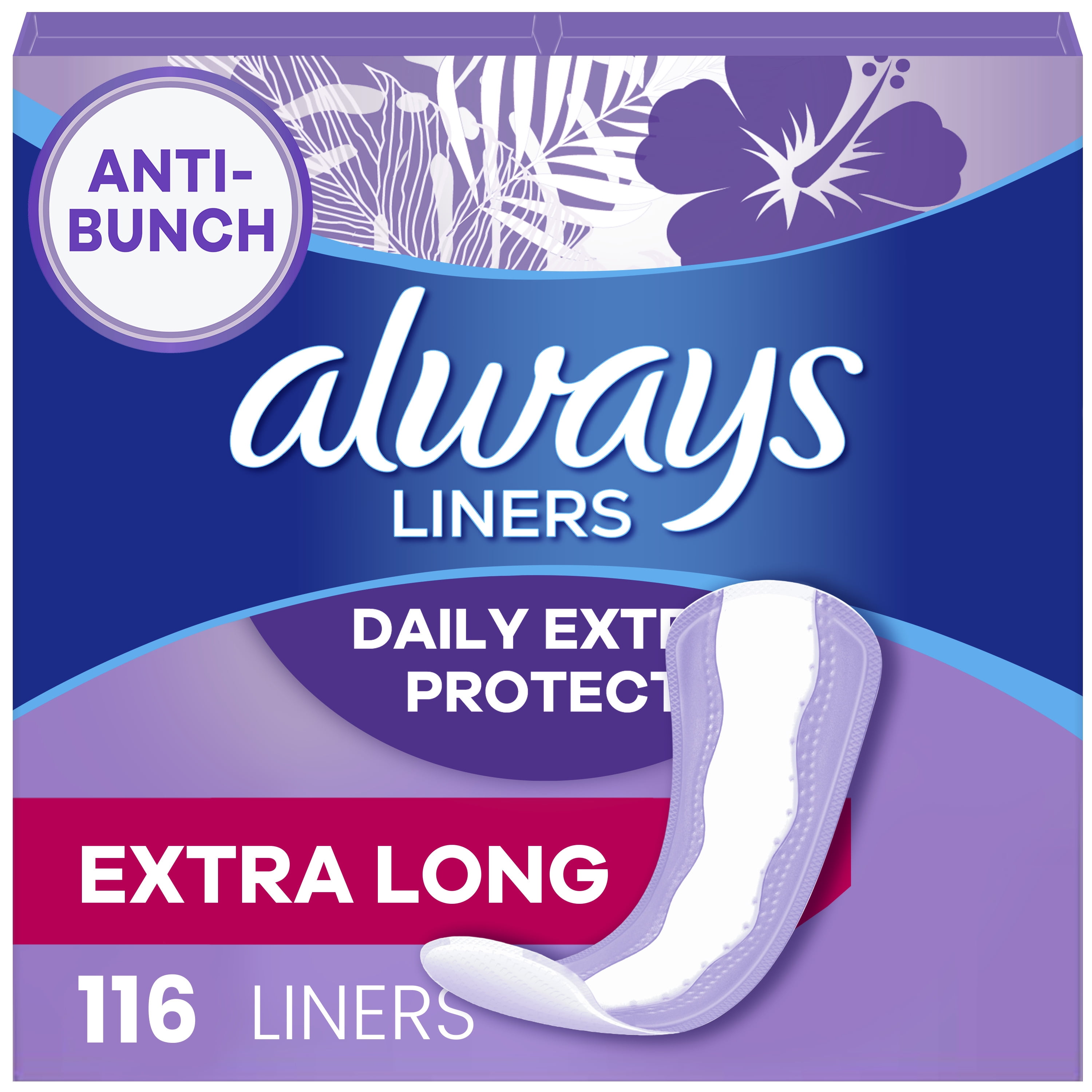 Always Daily Extra Protect Liners, Extra Long Length, Unscented, 116 Count