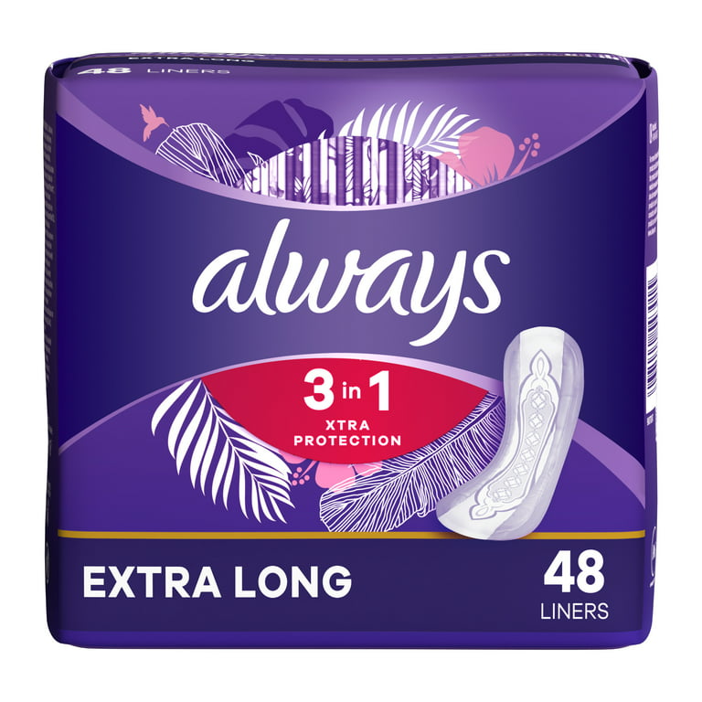 Always Xtra Protection 3-in-1 Daily Liners for Women, Extra Long with  Leakgaurd, 48 CT