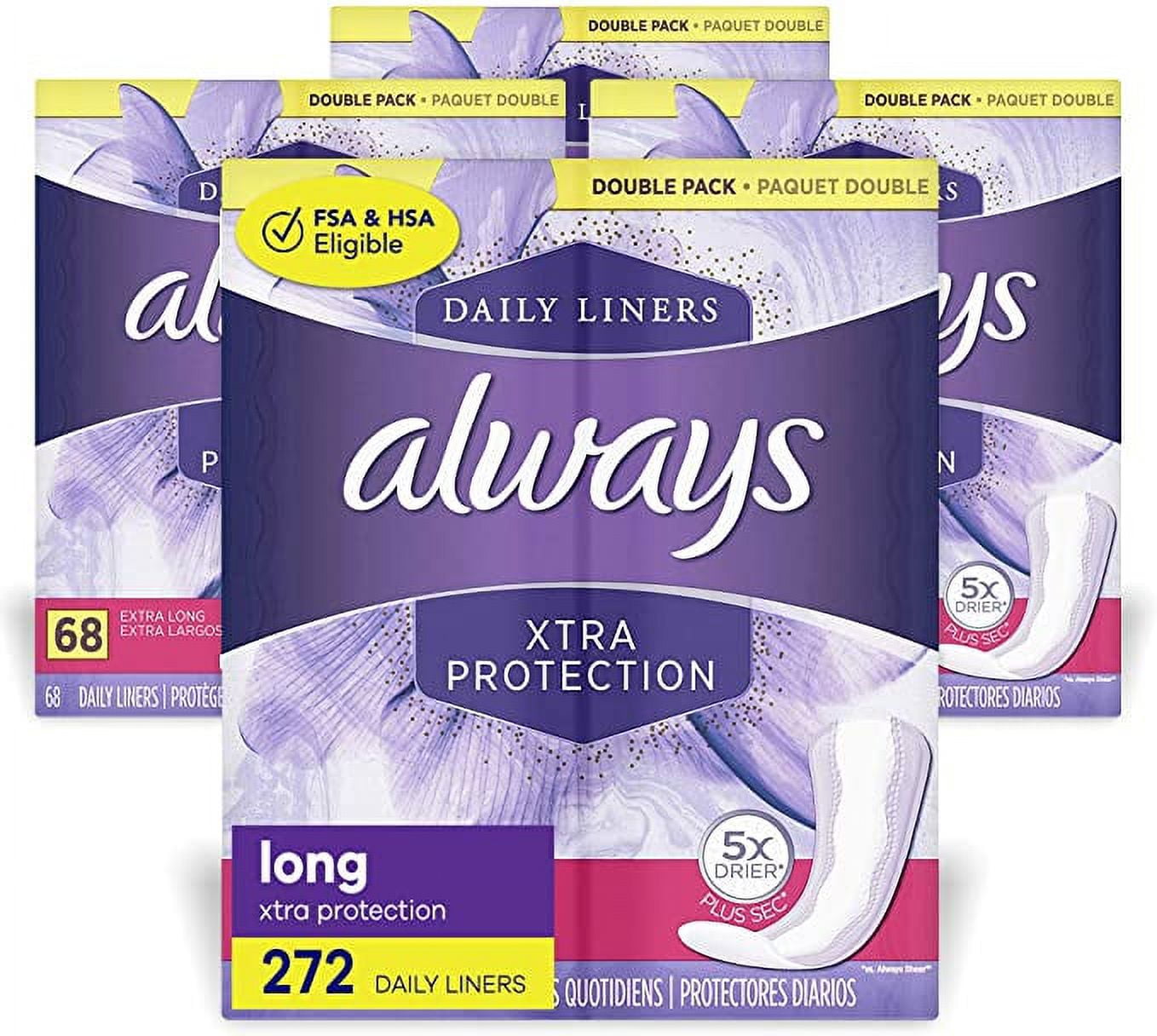 Always Xtra Protection Daily Feminine Panty Liners for Women, Extra