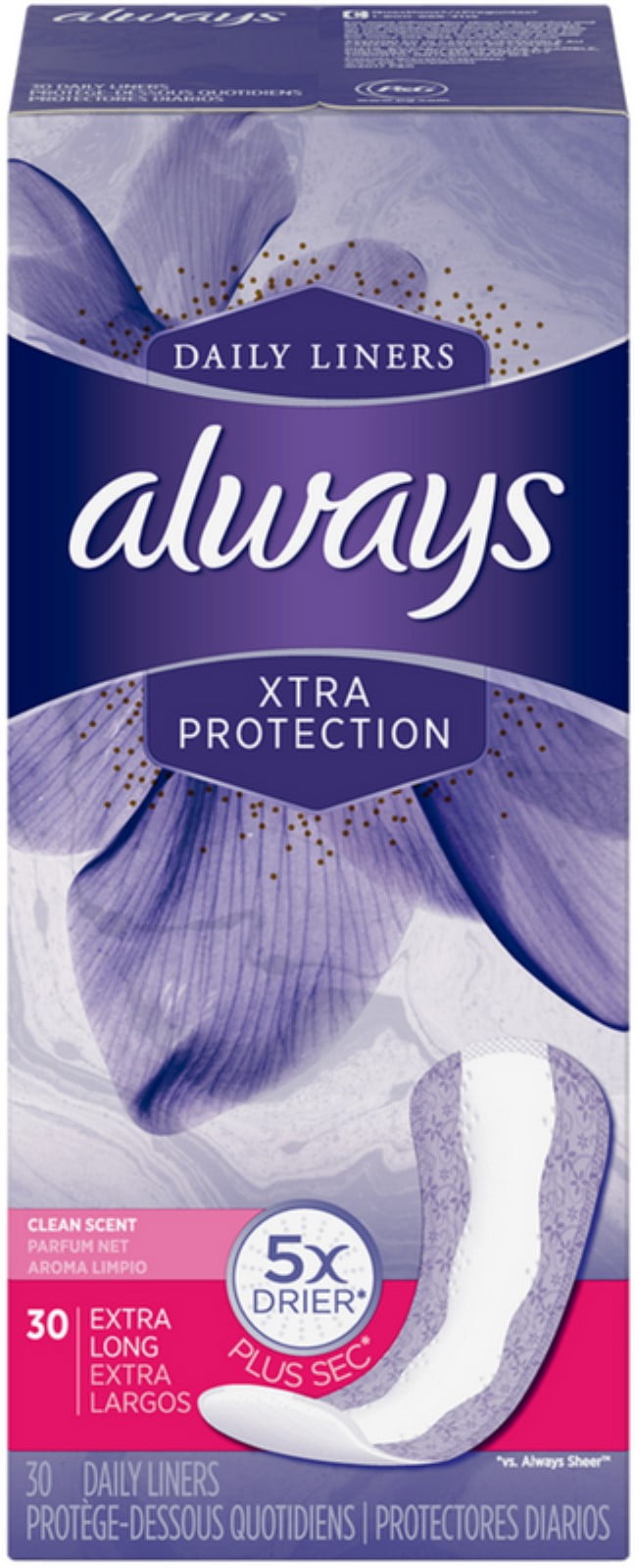 Always Xtra Protection Daily Liners Clean Scent, Extra Long, 30 ea (Pack of 4)