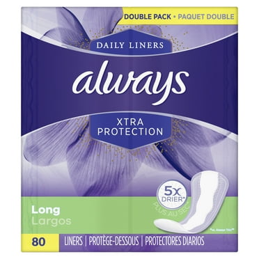 Always Xtra Protection Daily Liners, Long, Unscented, 80 Count
